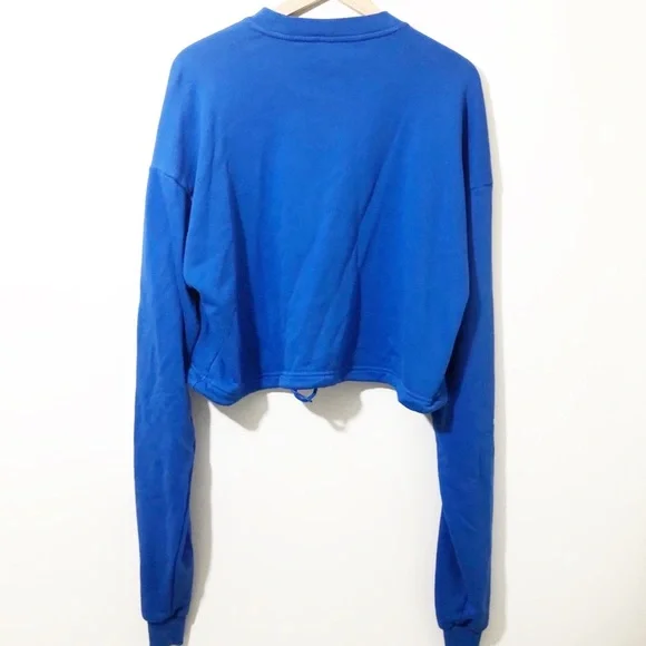 Adidas Oversized Crop sweater cinch waist Blue M - Picture 8 of 14